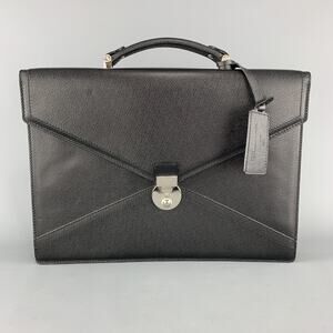 LANCEL Black Textured Leather Envelope Briefcase